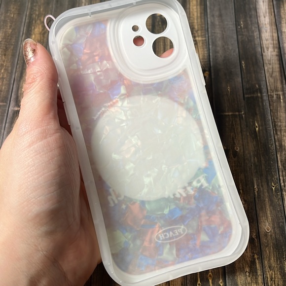 5for$10 Pink Peach Holographic Pink IPhone 12 Phone Case With Beaded Wristlet - Picture 5 of 6